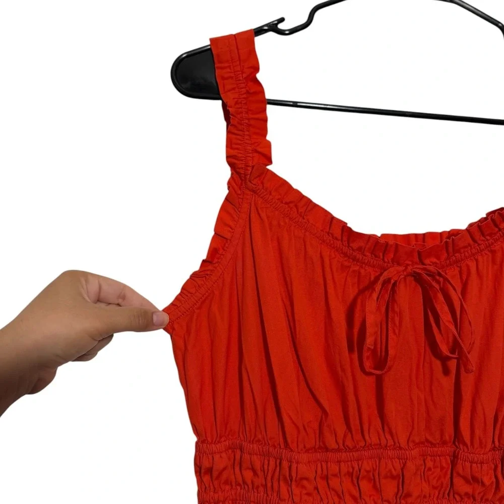 LC Lauren Conrad Shirred Tank Midi Dress Red Smocked Waist Ruffle Women's Size S - Picture 5 of 8